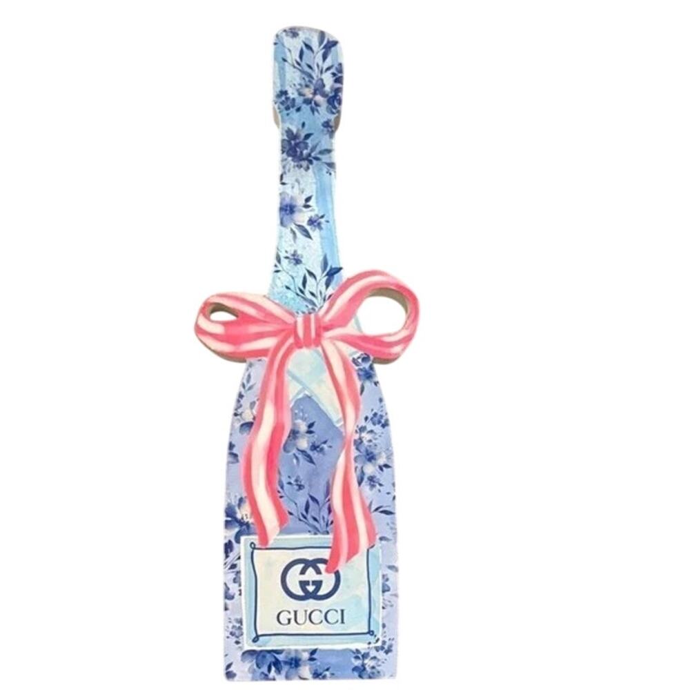 Luxury Blue Floral Wooden Champagne Bottle Home Decor -GUCCI
